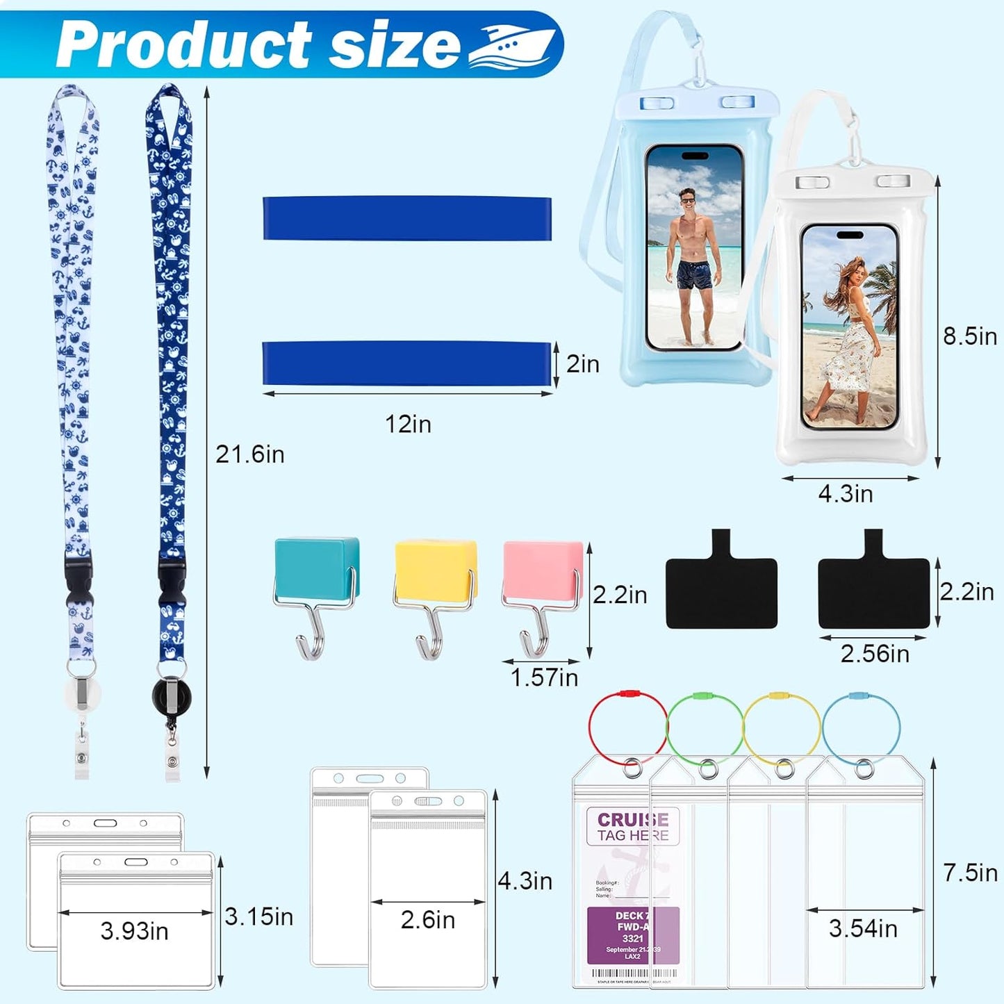 Cruise Essentials 2026 - Complete Cruise Must Haves Kit with Cruise-Safe Non-Surge Power Strip, Adjustable Lanyards, Magnetic Hooks, Luggage Tags & Reusable Towel Bands for All Cruise Lines