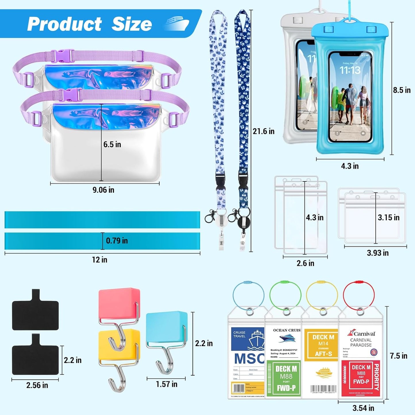 Cruise Essentials 2026 - Complete Cruise Must Haves Kit with Cruise-Safe Non-Surge Power Strip, Adjustable Lanyards, Magnetic Hooks, Luggage Tags & Reusable Towel Bands for All Cruise Lines