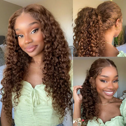 Chocolate Brown Invisible Strap 360 Lace Wig Water Wave - KimWig