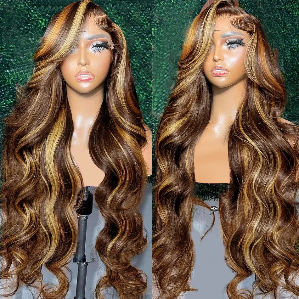Brown Highlight Wig Body Wave 13x4 HD Lace Frontal Wigs | KimWig.com ...
