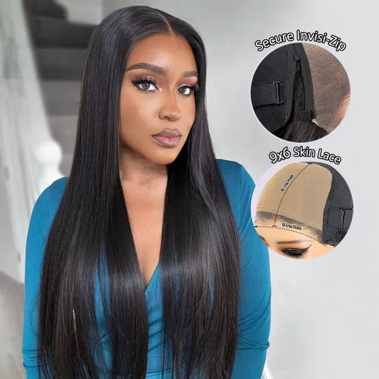 Zipper Wig Straight Hair Bleached Knots With Optional Replaceable Zip Lace Tops