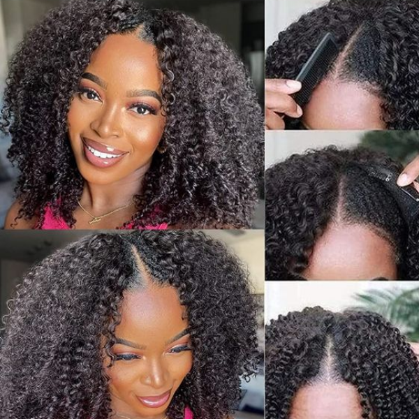 Afro Kinky Curly V Part Wig Glueless Human Hair Wigs | KimWig.com