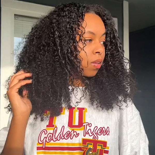 Afro Kinky Curly V Part Wig Glueless Human Hair Wigs | KimWig.com