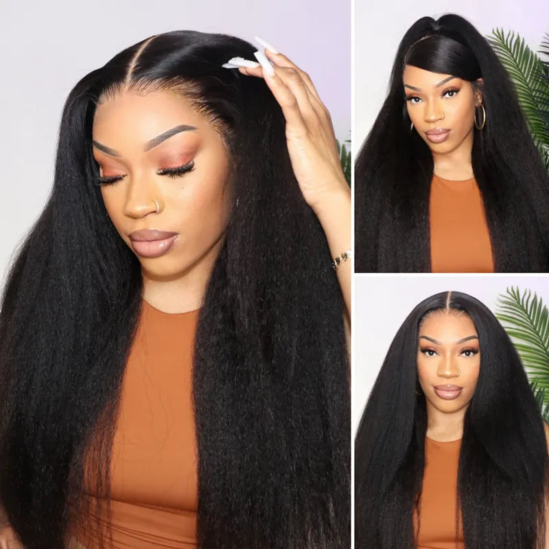 Full 13x6 Lace Frontal Wig Yaki Straight Human Hair | KimWig.com
