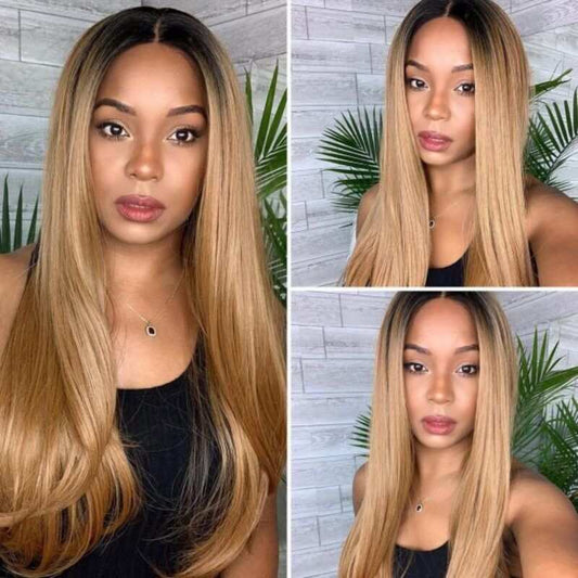 Ombre Honey Brown Wig Straight Hair 13x4 Lace Front Human Hair Wigs
