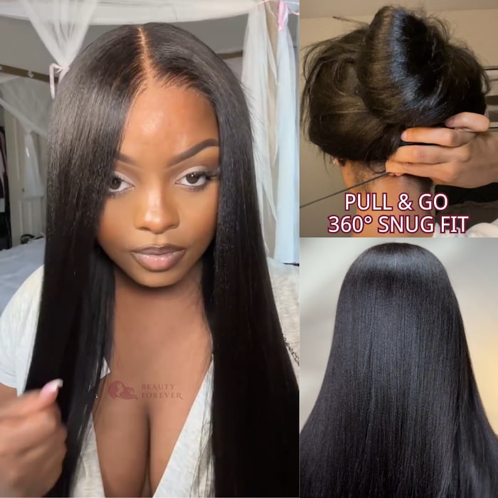 Yaki Straight Wig Glueless 7x5 Lace Pull & Go Human Hair Wigs | KimWig.com