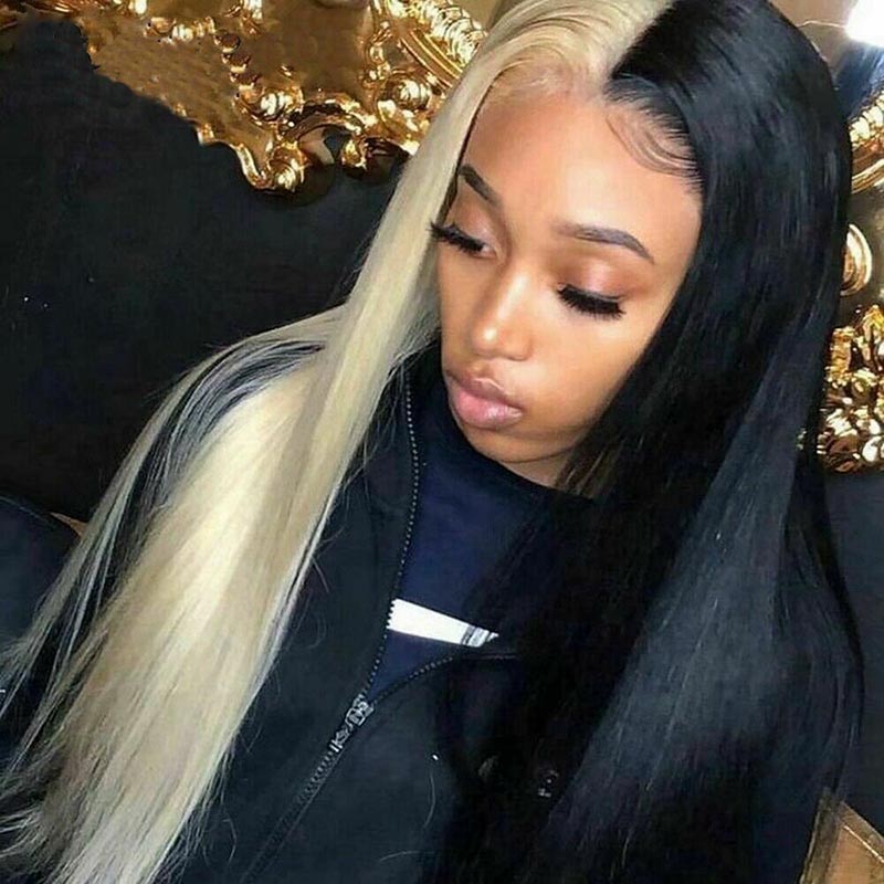 Cruella Half 613 Blonde Half Black Hair Wig Straight Human Hair Lace Front Wigs | KimWig.com
