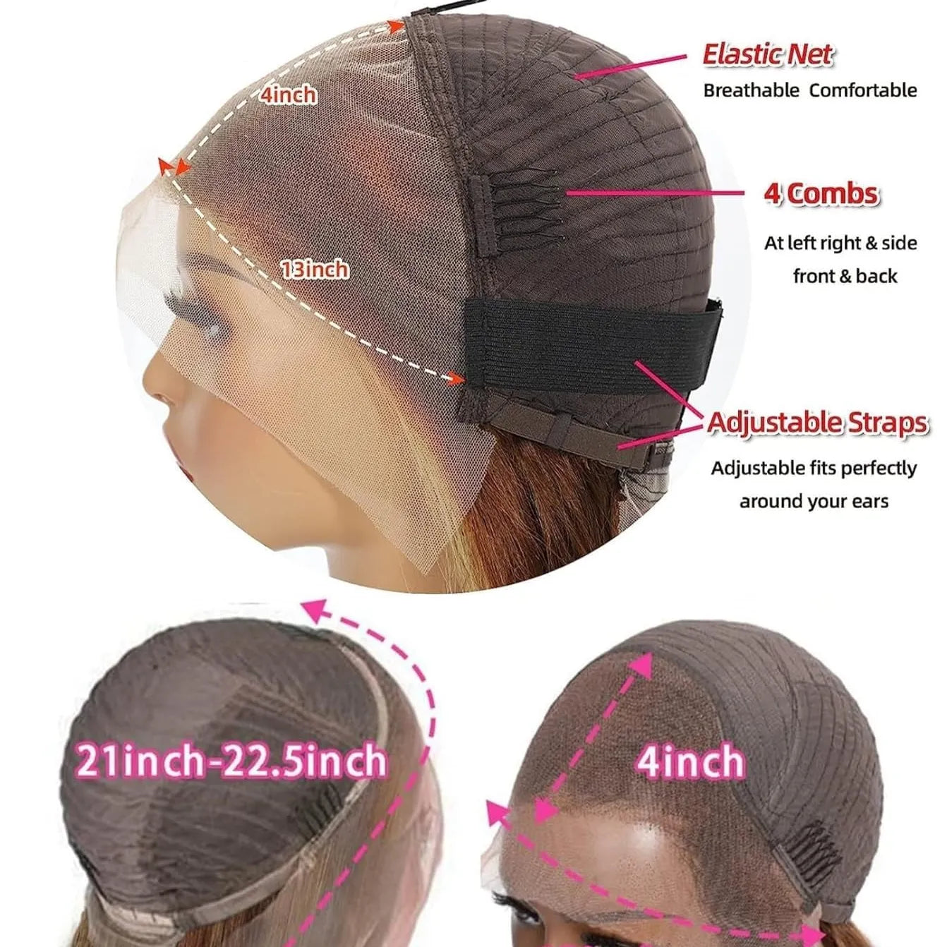 Perruques de cheveux humains en dentelle frontale 13x4, cheveux raides et ondulés, brun chocolat
