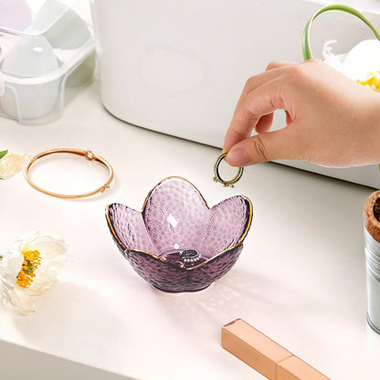 Purple Flower Jewelry Dish Glass Ring Holder Dish Jewelry Tray Cute Vanity Organizer