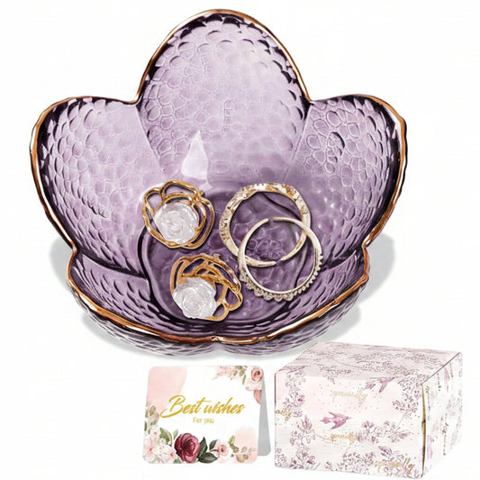 Purple Flower Jewelry Dish Glass Ring Holder Dish Jewelry Tray Cute Vanity Organizer