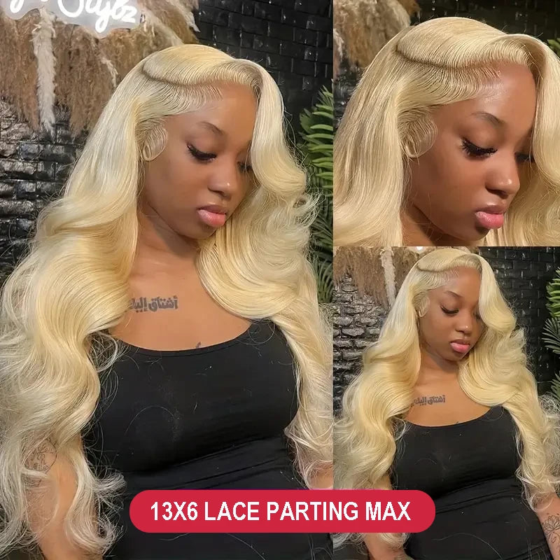 Peluca de cabello humano ondulado con encaje frontal completo de 13 x 6 pulgadas, color rubio 613