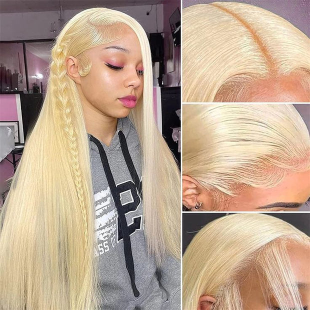 kimwig 613 honey blonde lace front human hair wigs silky straight hair with natural hairline for girls