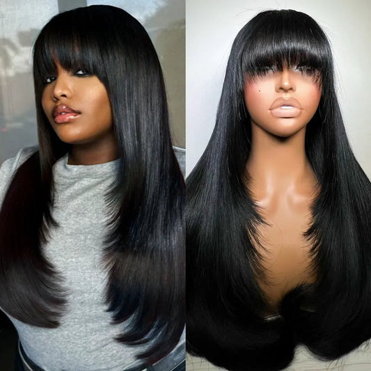 Layered Wig with Bangs 100% Human Hair Lace Front Wigs | KimWig