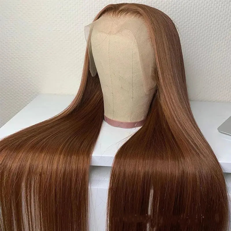 Perruques de cheveux humains en dentelle frontale 13x4, cheveux raides et ondulés, brun chocolat