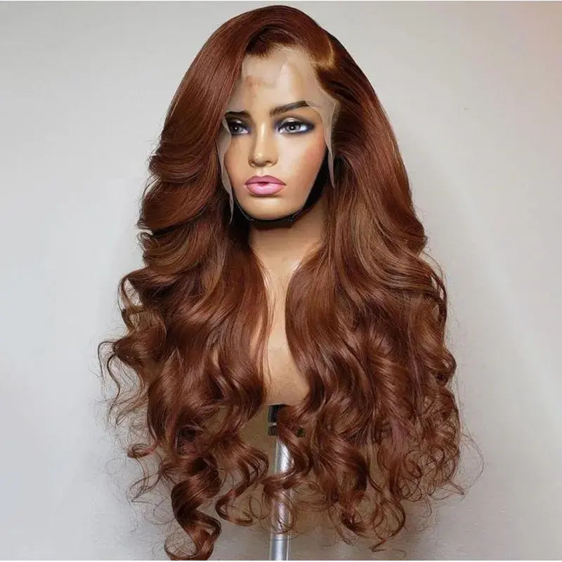 Perruques de cheveux humains en dentelle frontale 13x4, cheveux raides et ondulés, brun chocolat