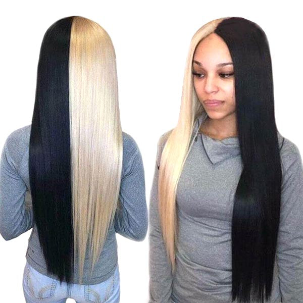 Cruella Half Blonde Half Black Wig, 13x4 HD Lace Human Hair Wigs