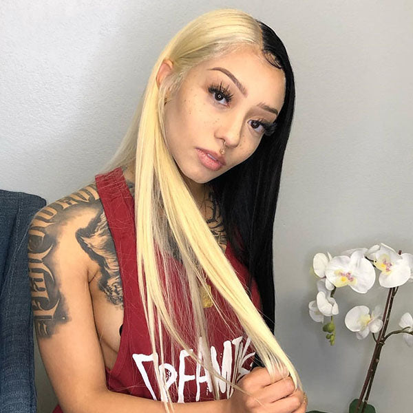 Cruella Half Blonde Half Black Wig, 13x4 HD Lace Human Hair Wigs