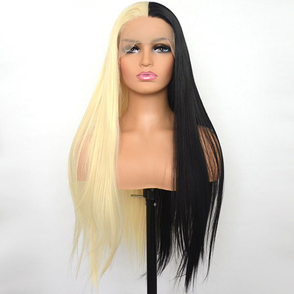 Cruella Half Blonde Half Black Wig, 13x4 HD Lace Human Hair Wigs