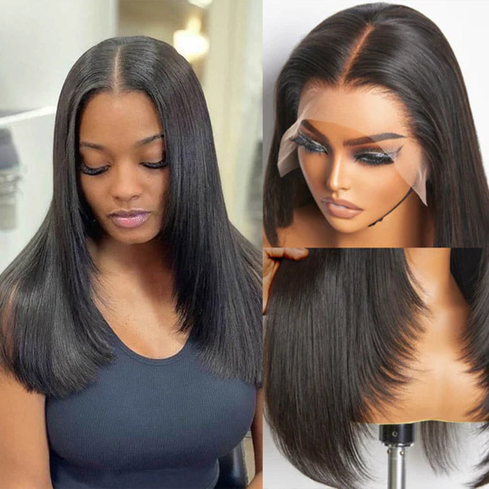 Layered Wig 13x4 Lace Frontal Wig Straight Hair Pre Bleached Knots | KimWig.com