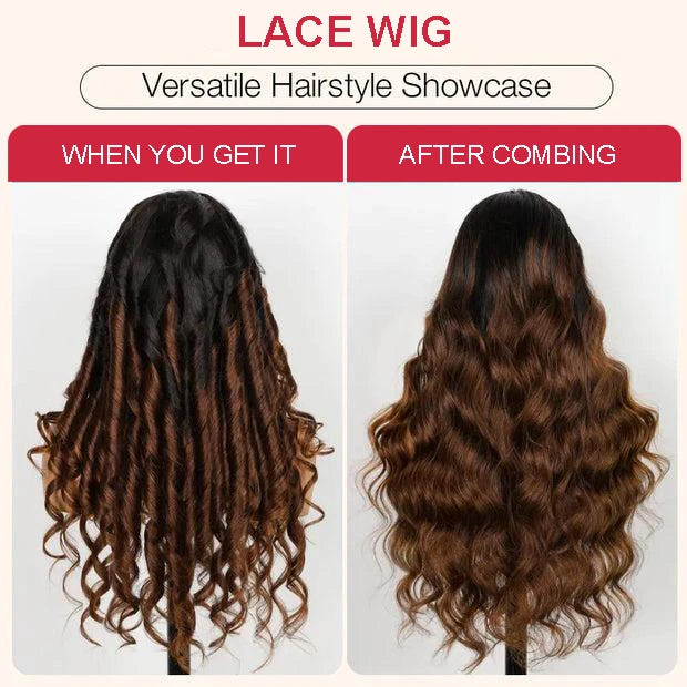 Ombre Wig Black to Brown Hair 3D Body Wave 13x4 Lace Human Hair Wig
