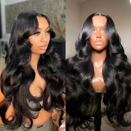 Layered Wig With Curtain Bangs Body Wave, 100% Human Hair