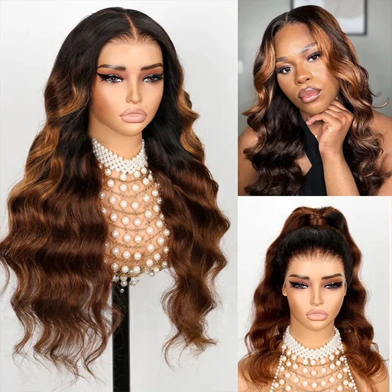 Ombre Wig Black to Brown Hair 3D Body Wave 13x4 Lace Human Hair