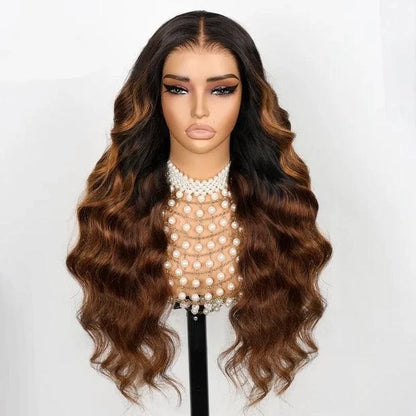 Ombre Wig Black to Brown Hair 3D Body Wave 13x4 Lace Human Hair Wig