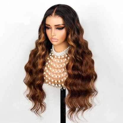 Ombre Wig Black to Brown Hair 3D Body Wave 13x4 Lace Human Hair Wig