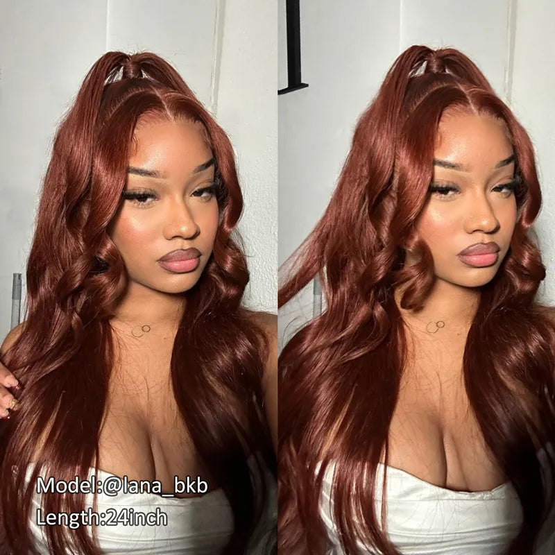 Reddish Brown Wig Body Wave 13x4 Lace Frontal Human Hair Wigs | KimWig.com