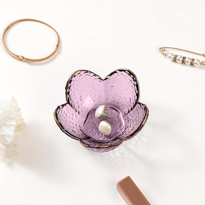 Purple Flower Jewelry Dish Glass Ring Holder Dish Jewelry Tray Cute Vanity Organizer
