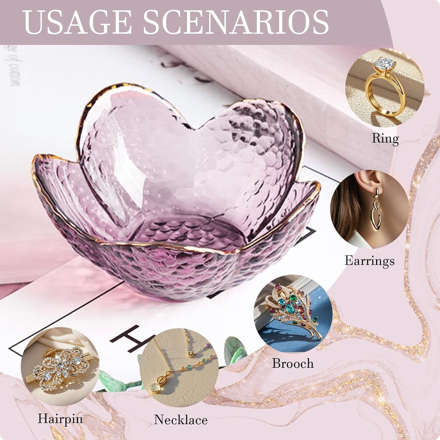 Purple Flower Jewelry Dish Glass Ring Holder Dish Jewelry Tray Cute Vanity Organizer