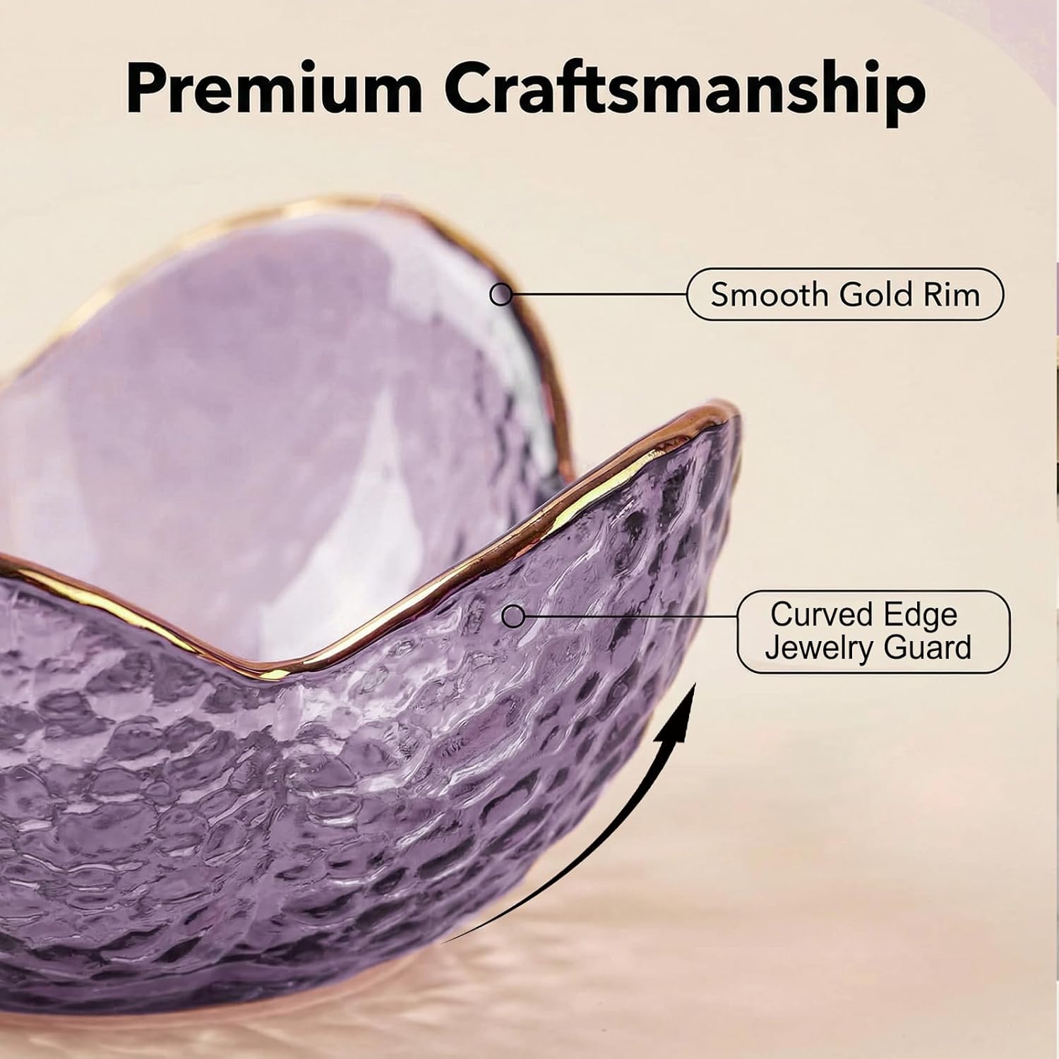 Purple Flower Jewelry Dish Glass Ring Holder Dish Jewelry Tray Cute Vanity Organizer