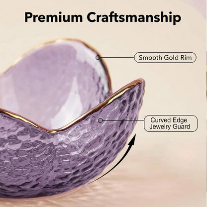 Purple Flower Jewelry Dish Glass Ring Holder Dish Jewelry Tray Cute Vanity Organizer