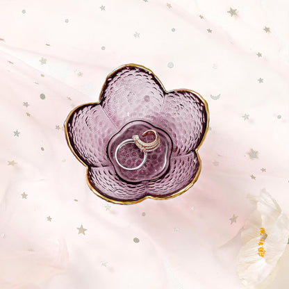 Purple Flower Jewelry Dish Glass Ring Holder Dish Jewelry Tray Cute Vanity Organizer