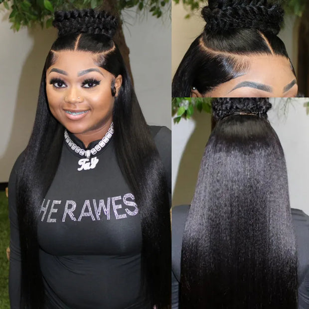 Full 13x6 Lace Frontal Wig Yaki Straight Human Hair | KimWig.com