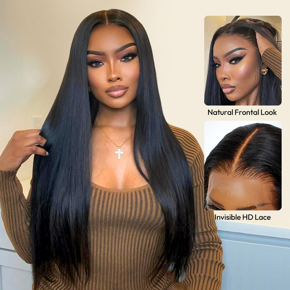 Pre-Bleached Knots HD Lace Wig Glueless Silky Straight Hair | KimWig.com